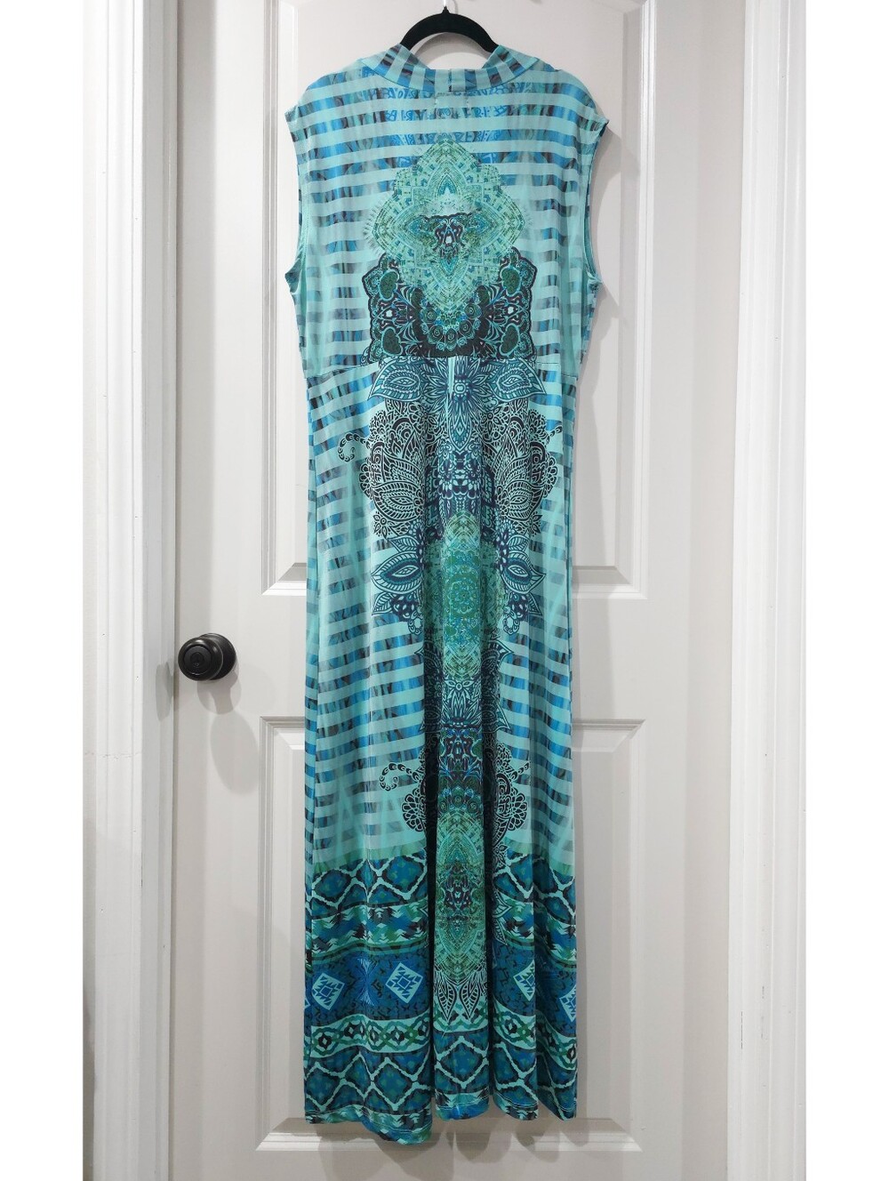 WORLD UNITY Boho Summer Resort Sleeveless V-Neck Maxi Dress, Stretchy, Size XL - Picture 12 of 15